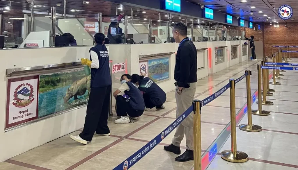 On-site supervisor performing a quality check during an airport cleaning project in Kathmandu